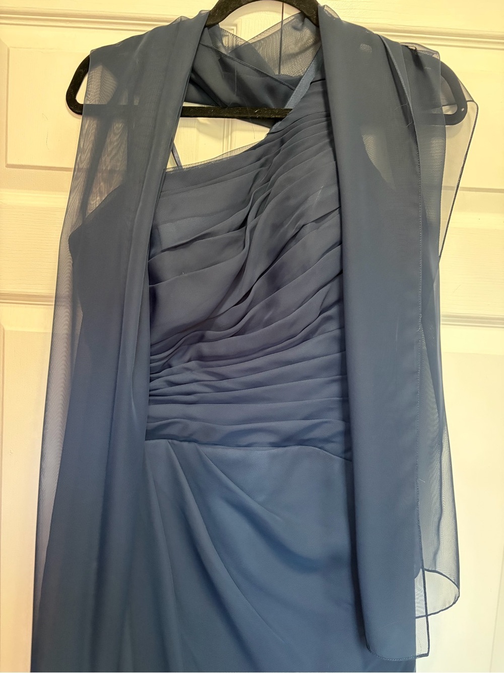 DaVinci One-Shoulder Navy Blue Evening Gown 10 formal scarf RUCHED BODICE